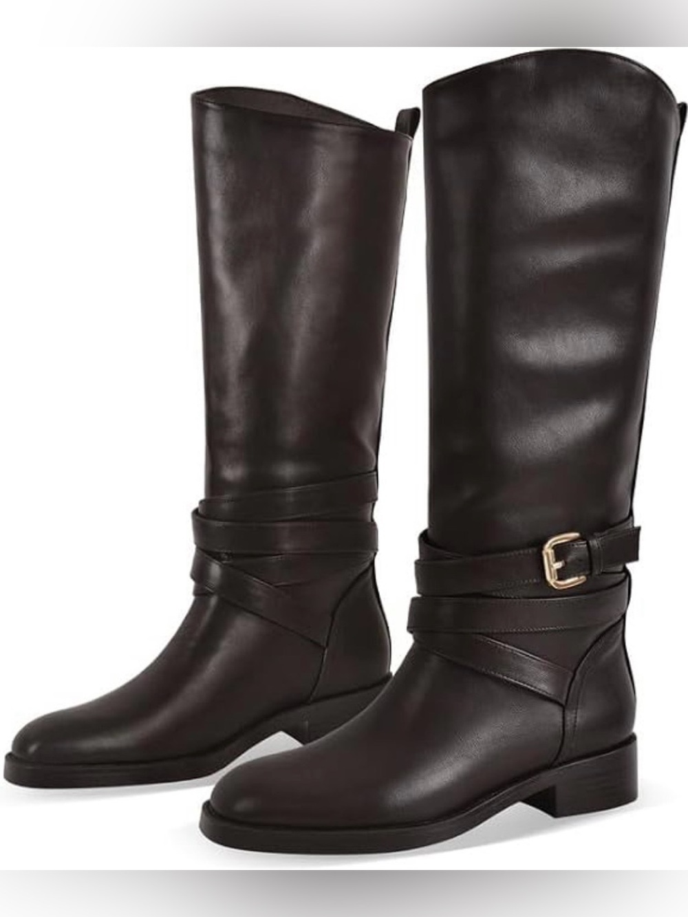 Brand New! Classic Tall Faux Leather Riding Boots in Dark Brown (Size: 9.5)